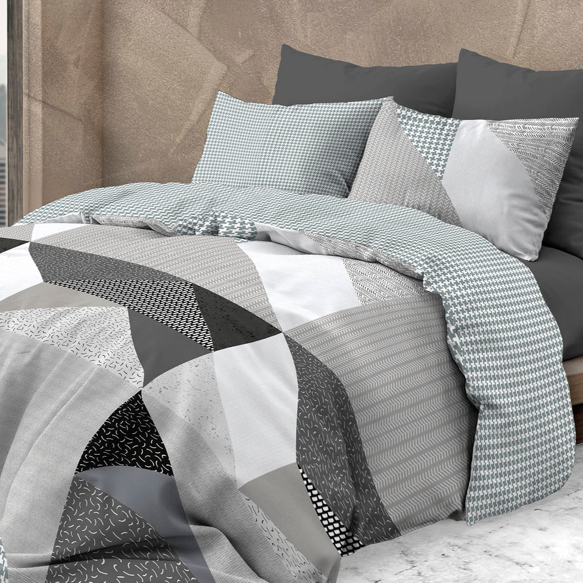 Parure Copripiumino in Puro Cotone con Stampa - Astratto