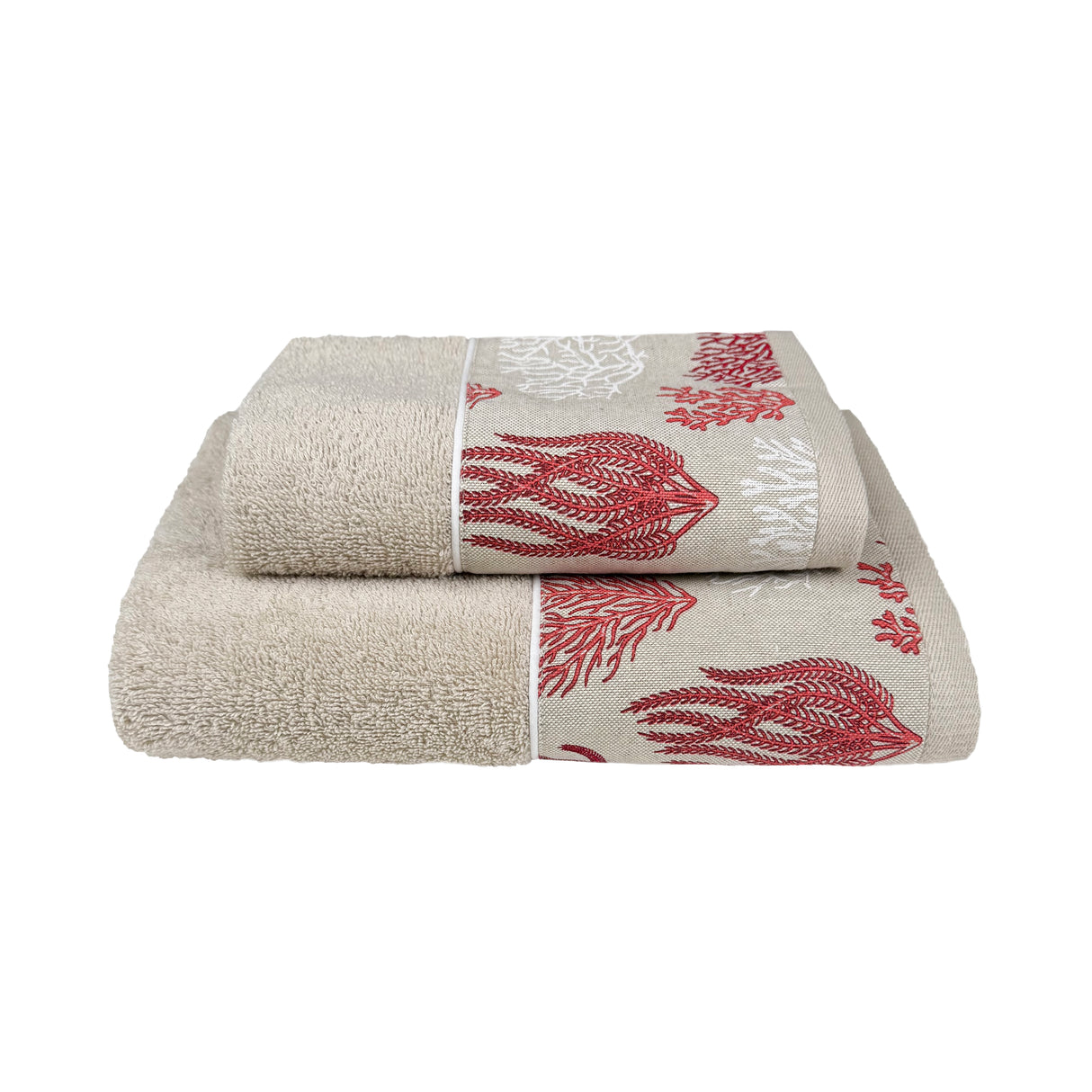 Coppia di Asciugamani in Spugna di Cotone - Vermiglio