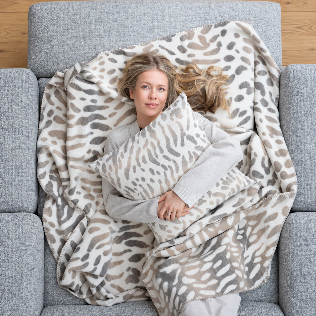 Coperta in Velluto di Cotone Fantasia - Snow Leopard