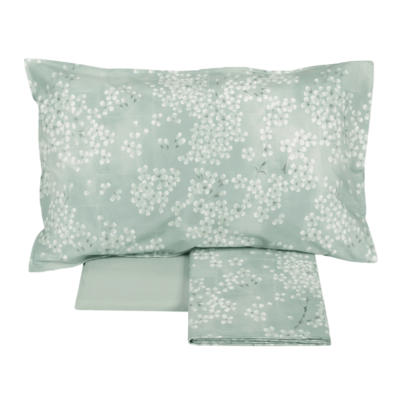 Completo Lenzuola in Flanella di Cotone Fantasia Floreale - Kimono