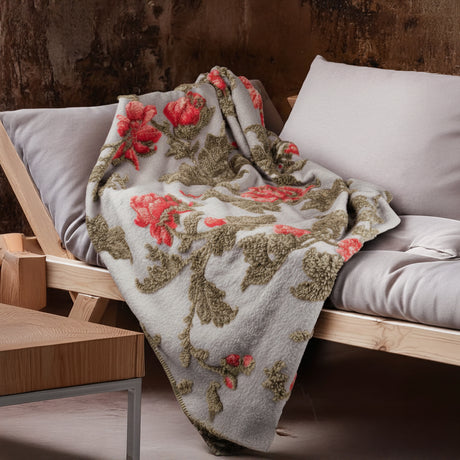 Plaid in Lana Cotta Fantasia Floreale con Finitura Punto Cavallo - Monalisa