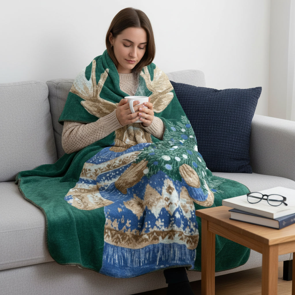 Plaid in Lana Cotta con Alce Natalizio - Moose