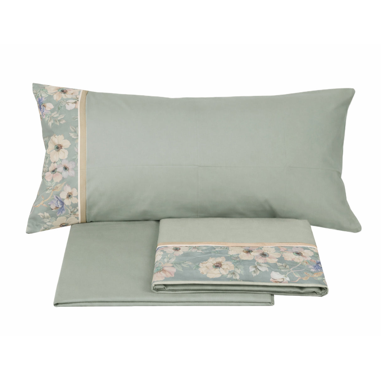 Completo Lenzuola in Flanella di Cotone Fantasia Floreale con Cordonetto - Orticola