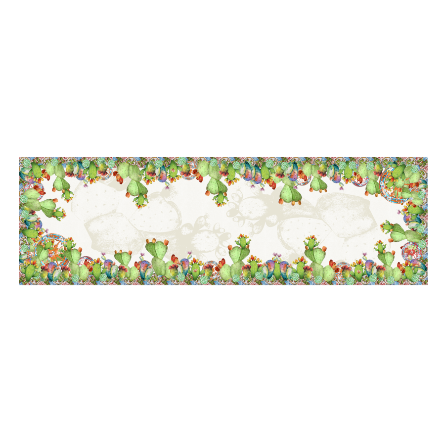 Runner in Puro Cotone Fantasia Cactus - Ruota Carretto Siciliano