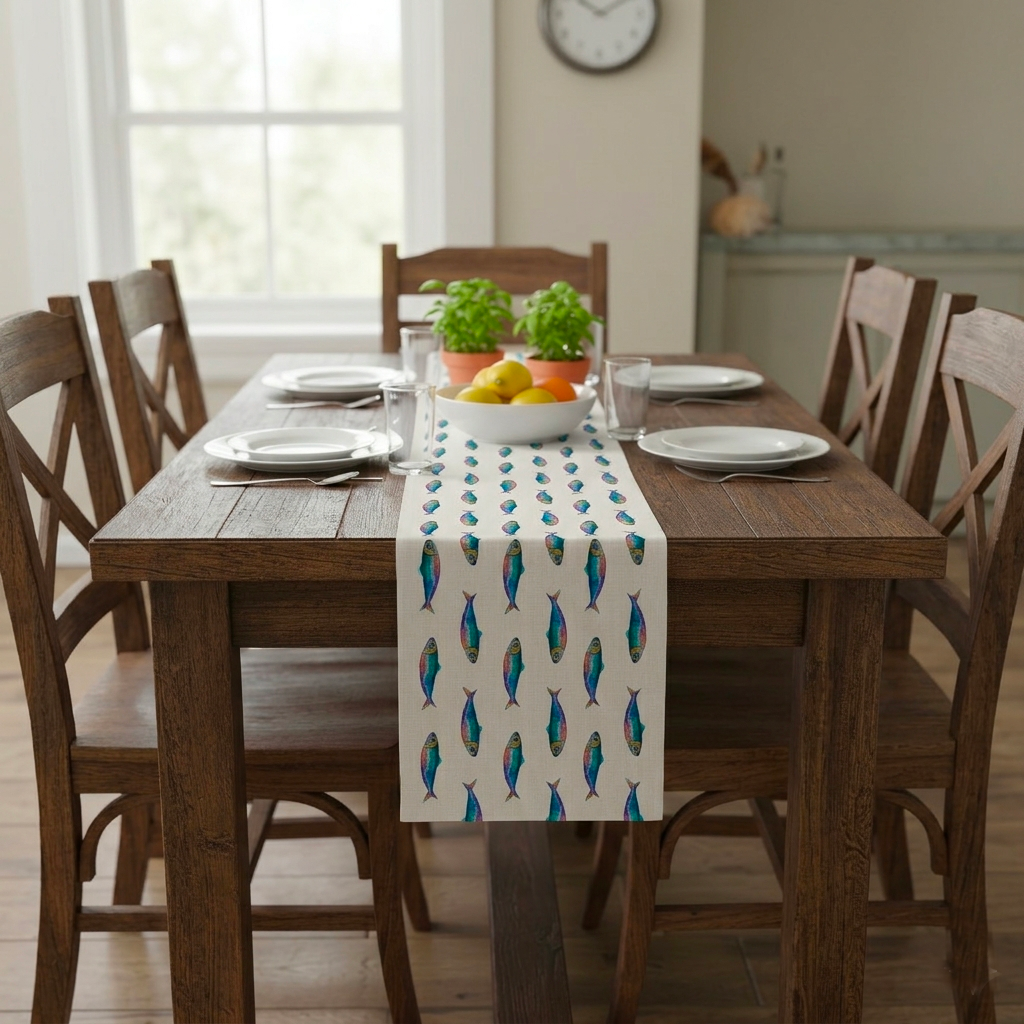 Runner in Raso di Cotone Fantasia Marina - Sardine