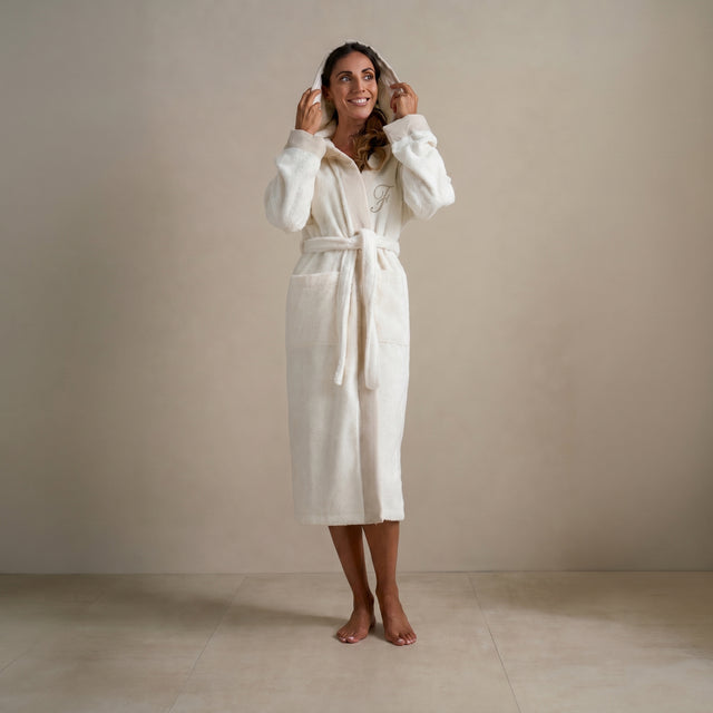 Accappatoio con Cappuccio in Spugna di Cotone con Cifre e Balza Lino - Santiago