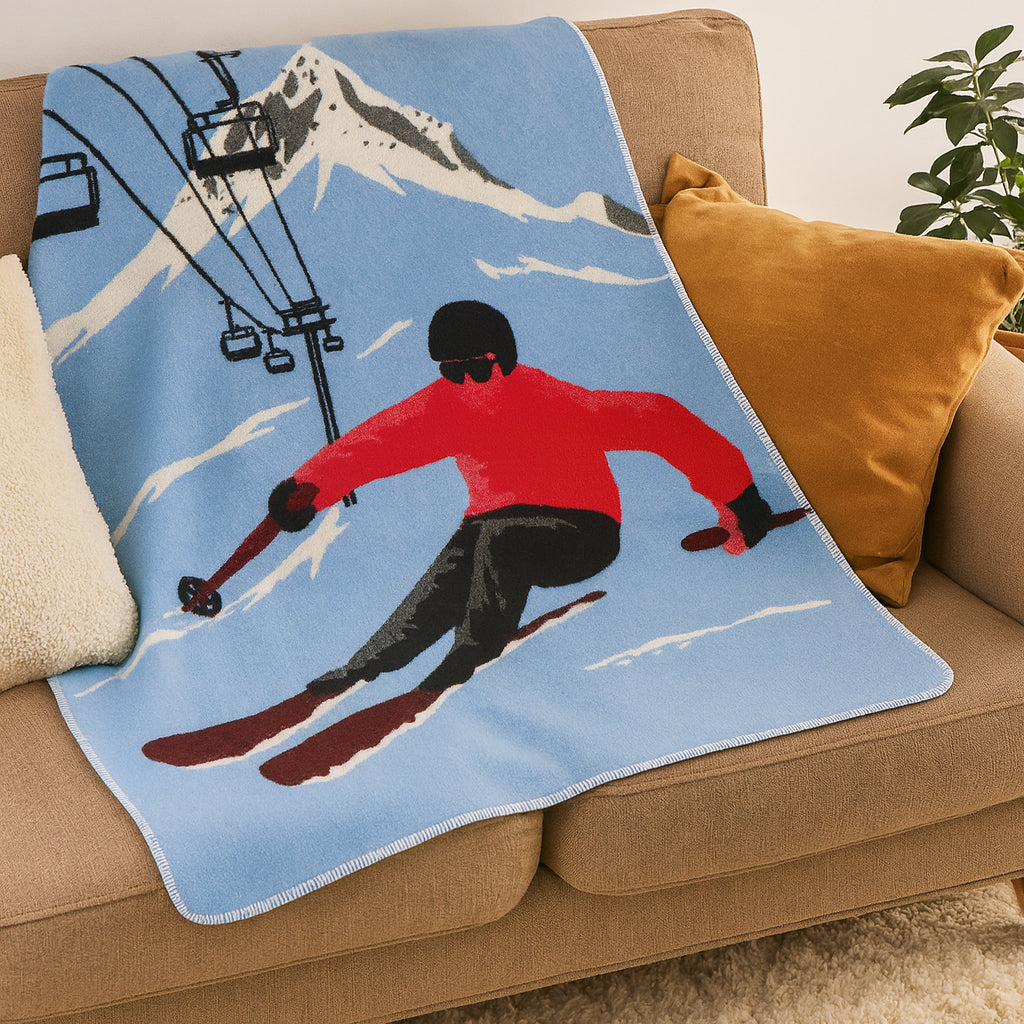 Plaid in Lana Cotta Fantasia Sci in Montagna - Sciatore