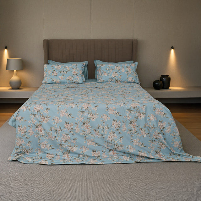 Completo Lenzuola Copriletto in Percalle di Cotone Egiziano con Stampa Floreale - Serenelle