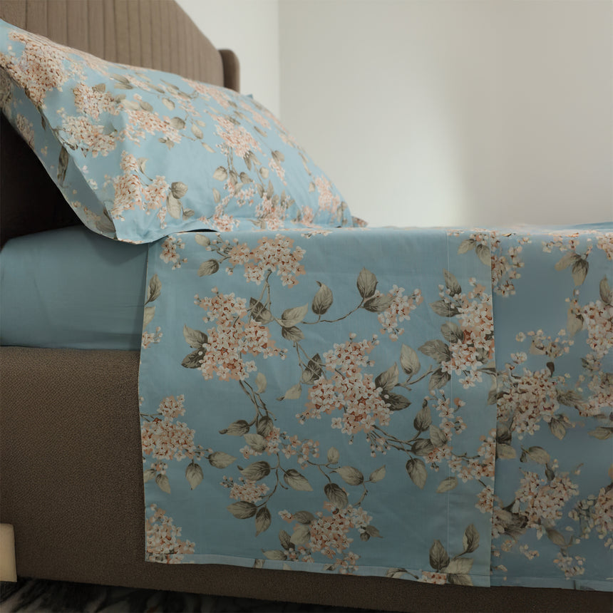 Completo Lenzuola Copriletto in Percalle di Cotone Egiziano con Stampa Floreale - Serenelle