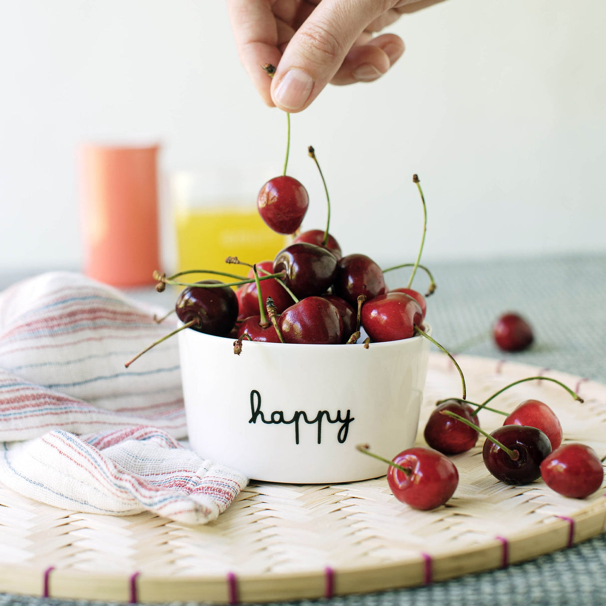 Set 2 Coppette in Grès Serigrafata - Happy