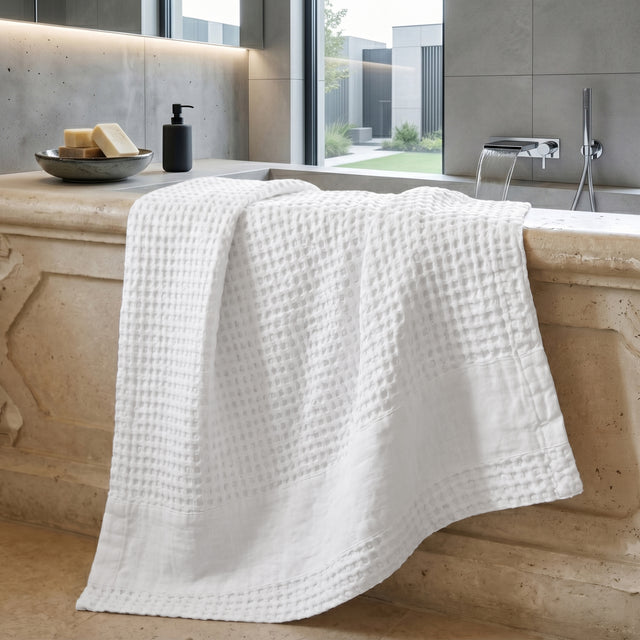 Telo da Bagno Nido d'Ape StoneWashed con Bordo in Lino - Jaspy