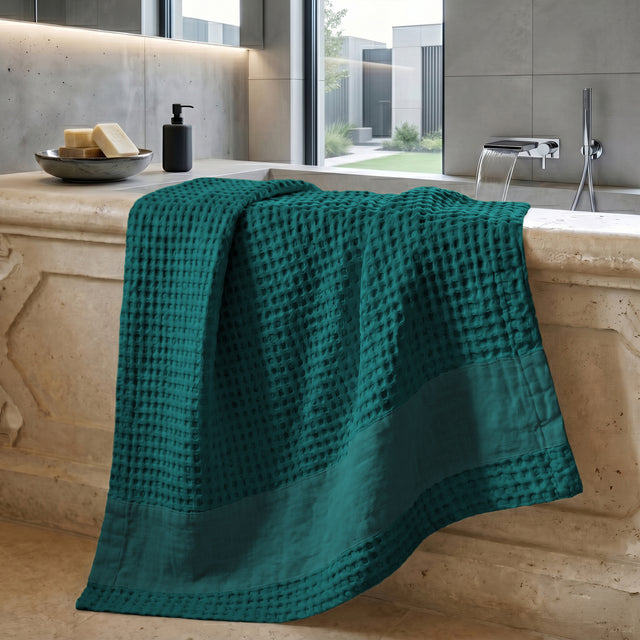 Telo da Bagno Nido d'Ape StoneWashed con Bordo in Lino - Jaspy