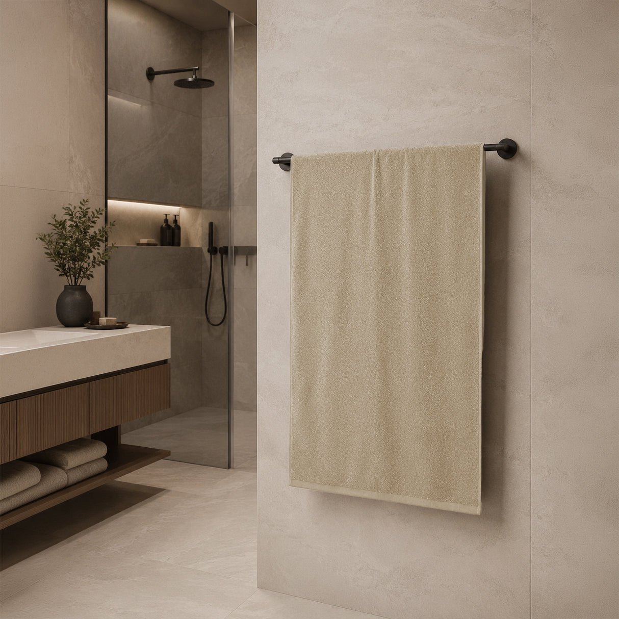 Telo da bagno in Spugna di Cotone Tinta Unita - Perla