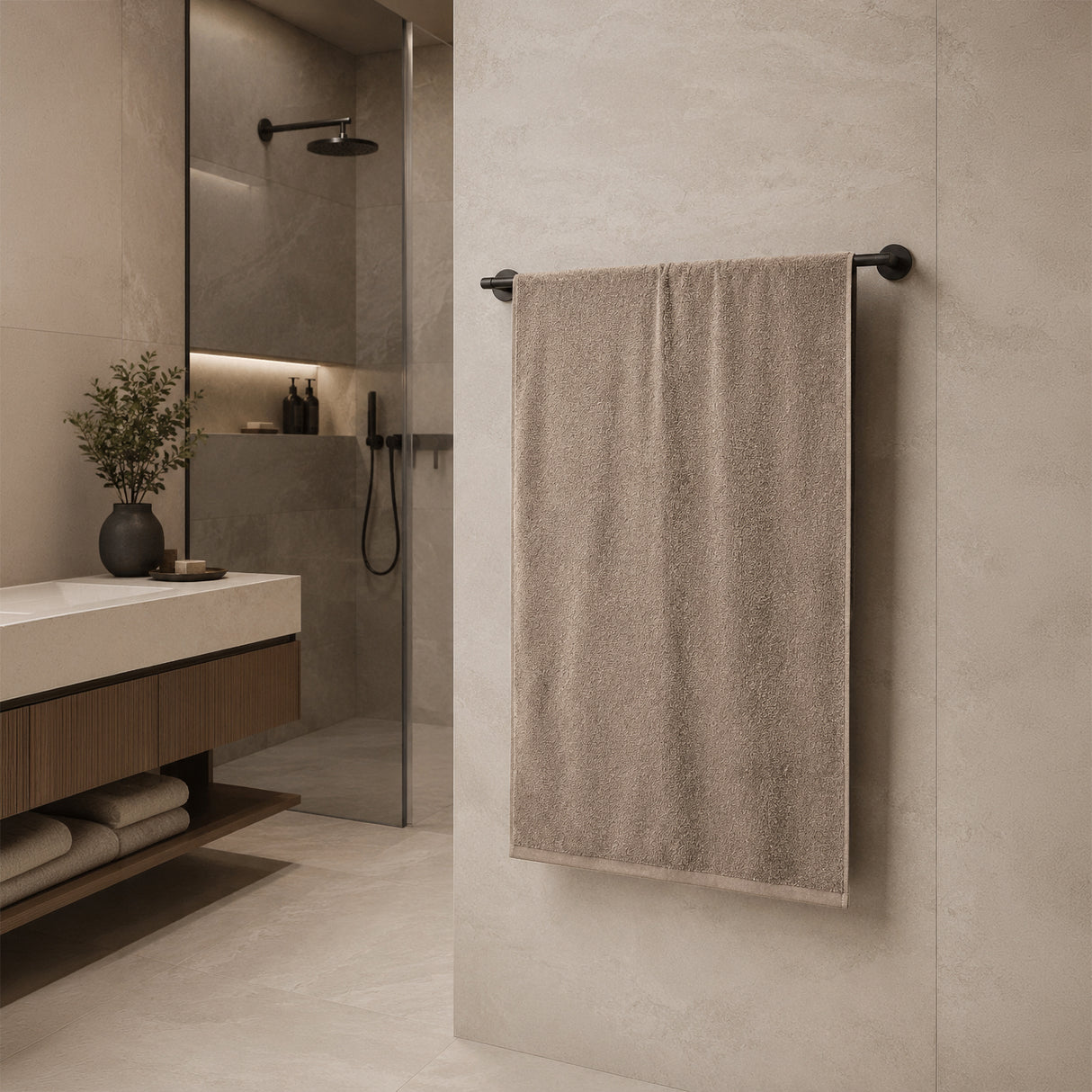 Telo da bagno in Spugna di Cotone Tinta Unita - Perla