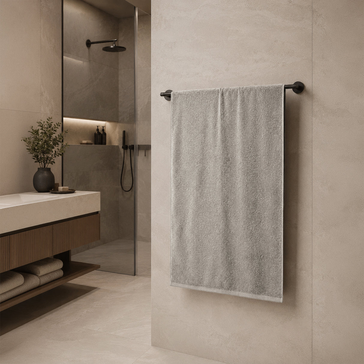 Telo da bagno in Spugna di Cotone Tinta Unita - Perla