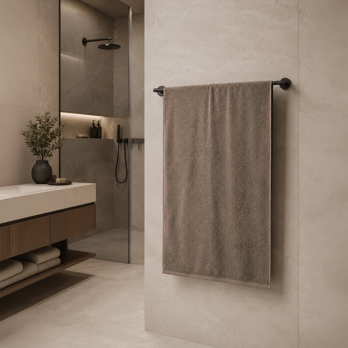 Telo da bagno in Spugna di Cotone Tinta Unita - Perla