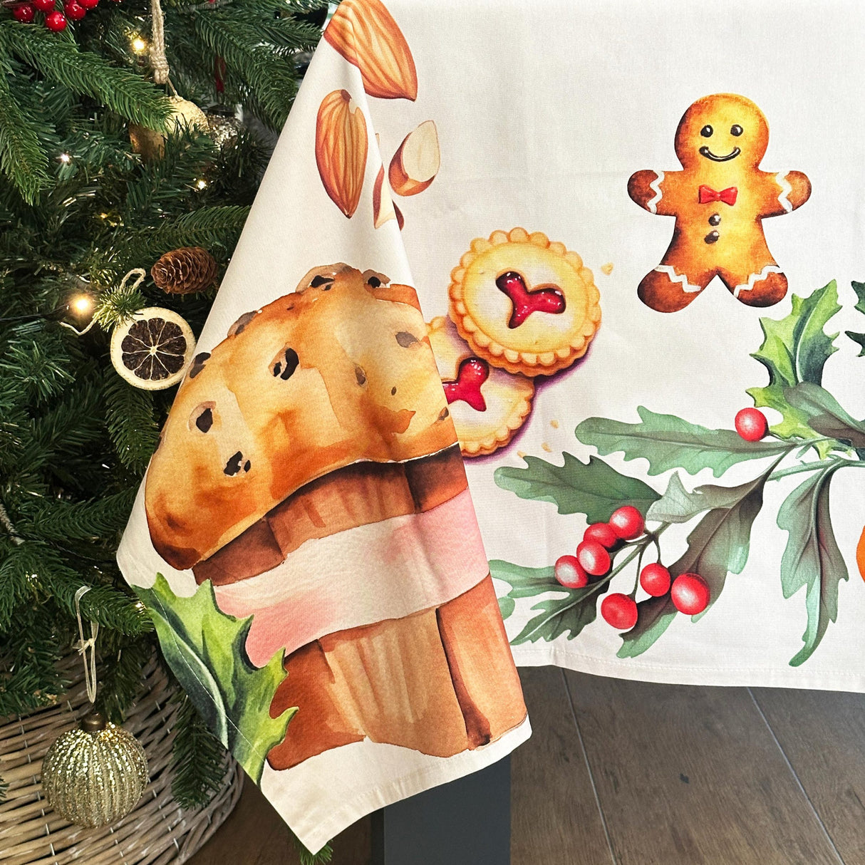 Tovaglia in Puro Cotone Fantasia Natalizia - Tavola Italiana