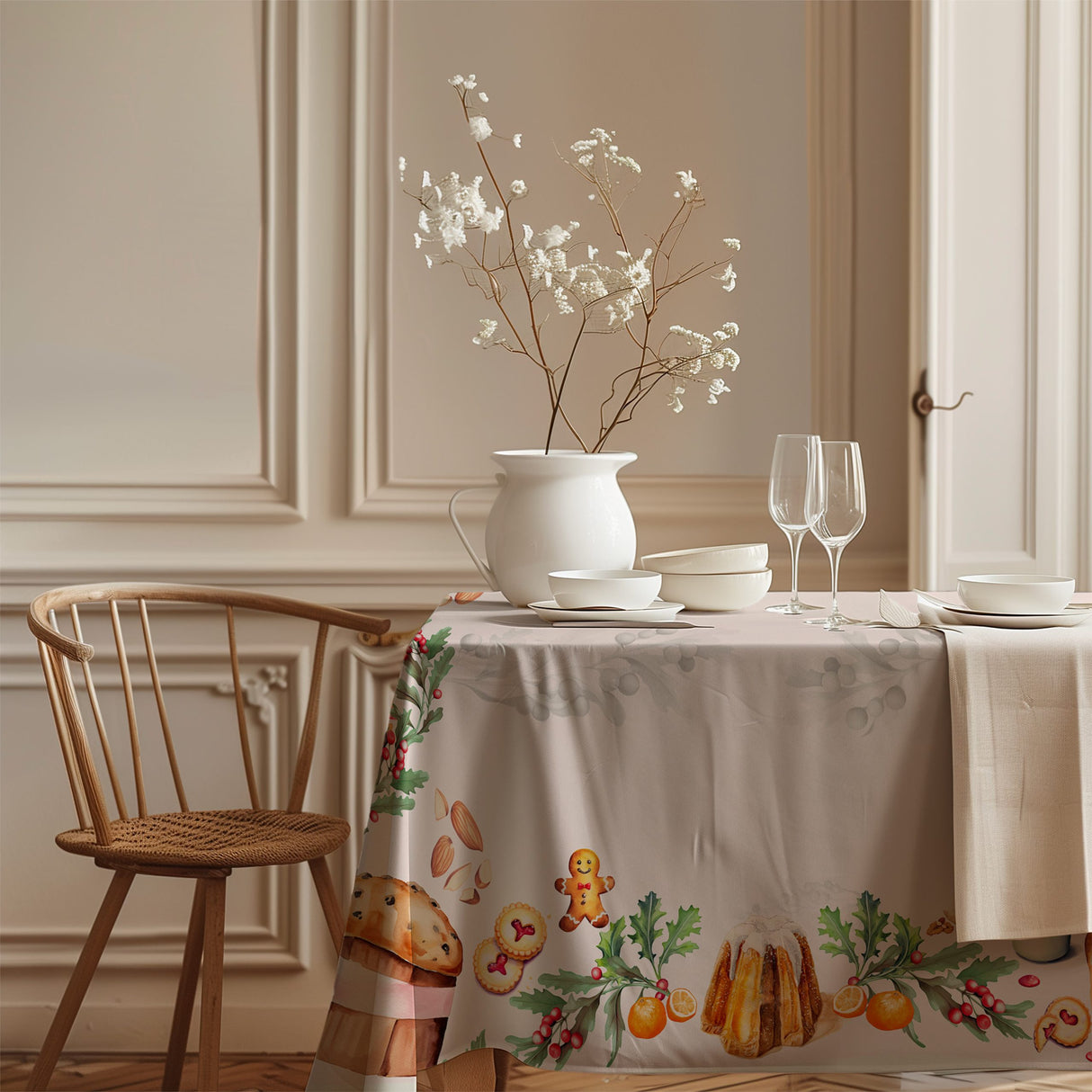 Tovaglia in Puro Cotone Fantasia Natalizia - Tavola Italiana