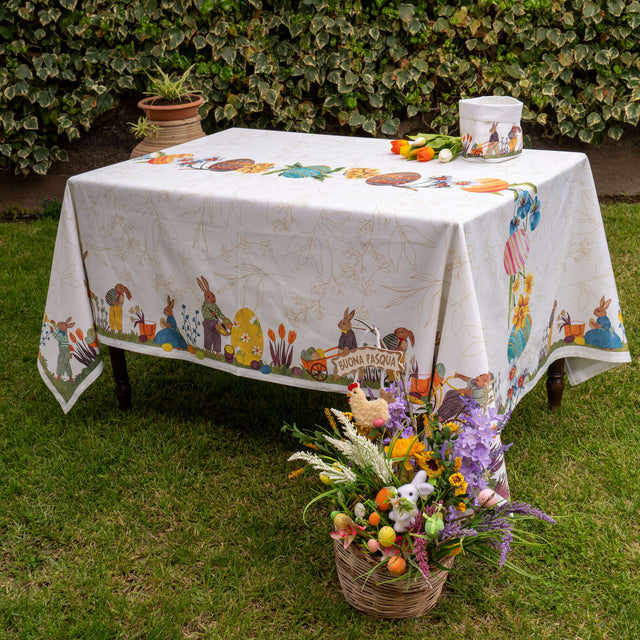 Tovaglia in Puro Cotone Fantasia Pasquale - Coniglietti di Pasqua
