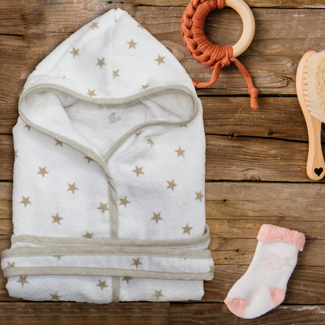 Accappatoio con Cappuccio in Spugna di Puro Cotone Fantasia Stella - Stellina Accappatoio Bimbo Lisola Baby