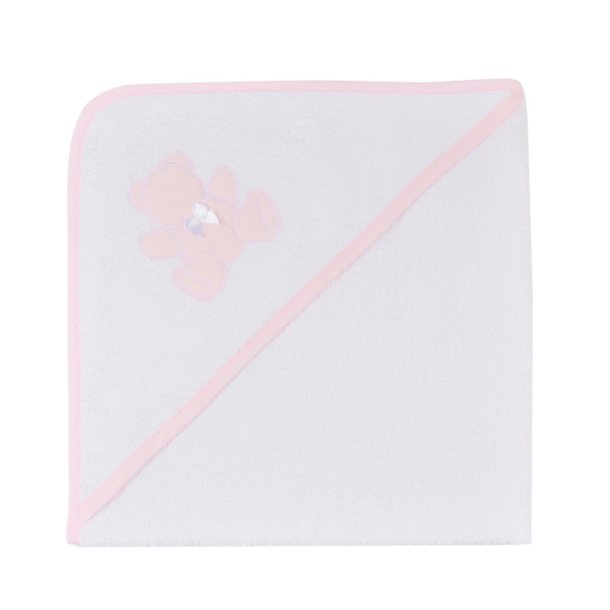 Accappatoio da Neonato con Cappuccio a Triangolo in Spugna di Puro Cotone - Teddy Accappatoio Bimbo Lisola Baby Rosa