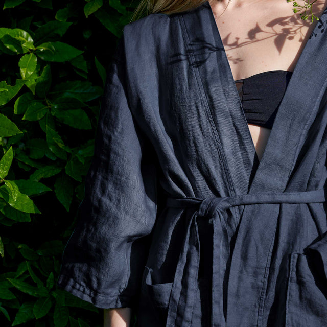 Accappatoio Kimono in puro Lino - Panamà Sole Accappatoio Biancoperla