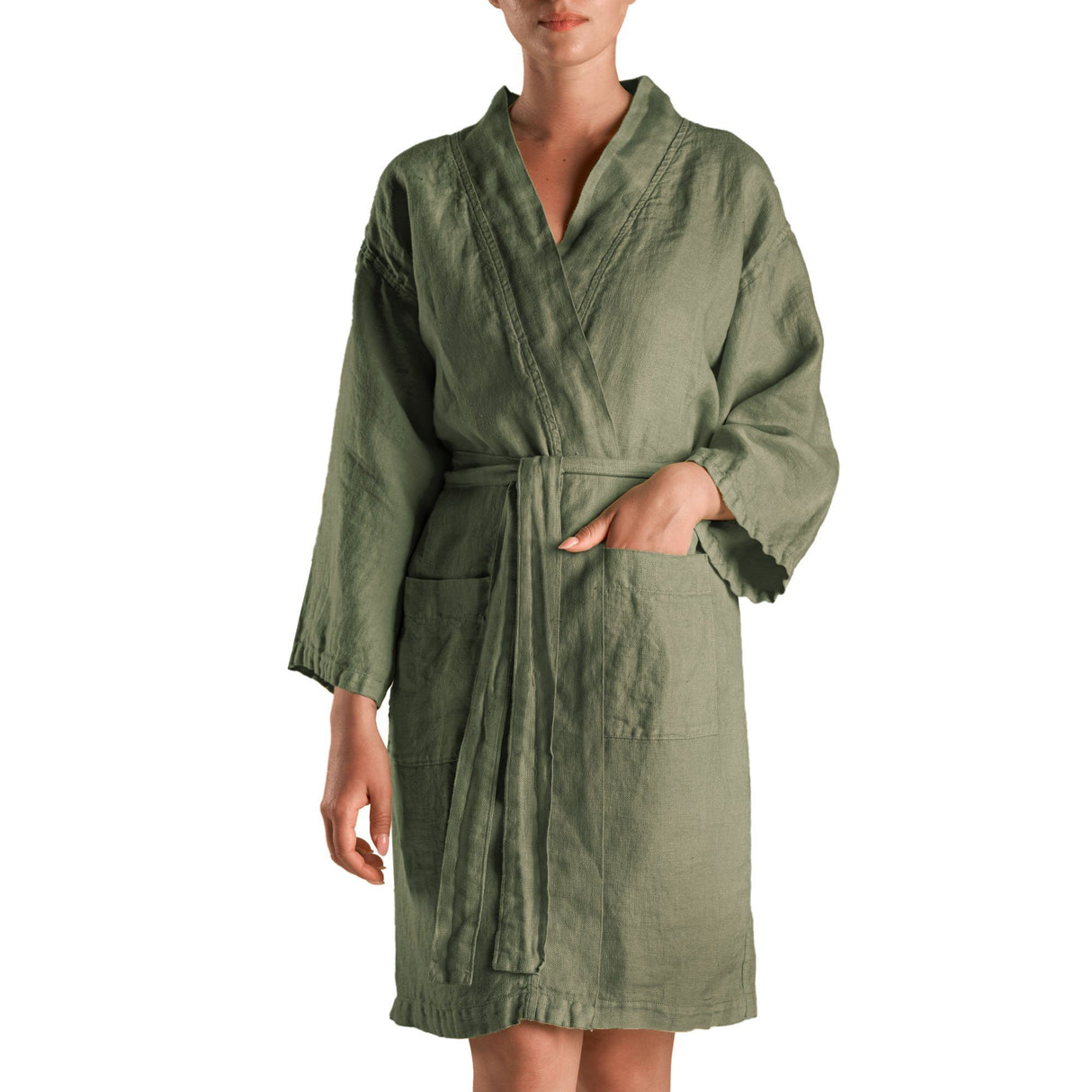 Accappatoio Kimono in puro Lino - Panamà Sole Accappatoio Biancoperla S/M Bosco