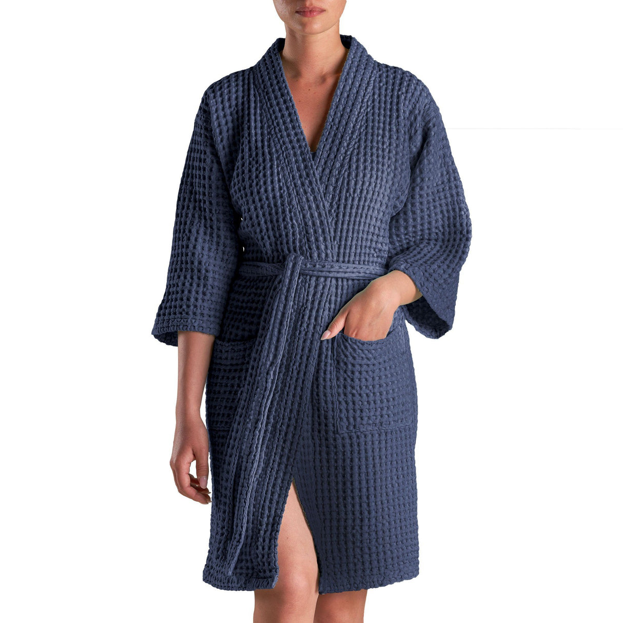 Accappatoio Kimono Nido d'Ape in puro Cotone - Jaspy Sole Accappatoio Biancoperla S/M Denim