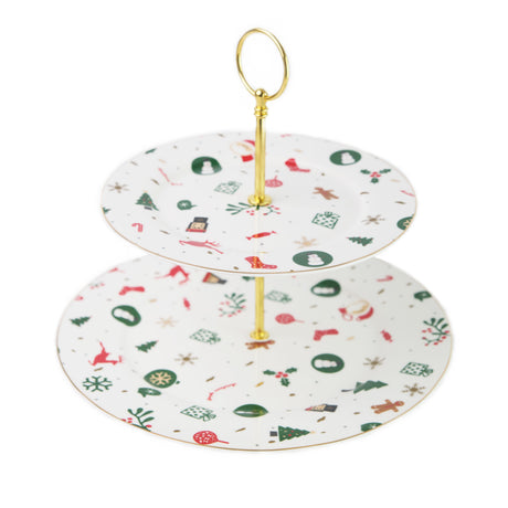 Alzata a 2 Piani in Porcellana New Bone - Fantasia Del Natale Alzata Villa Altachiara