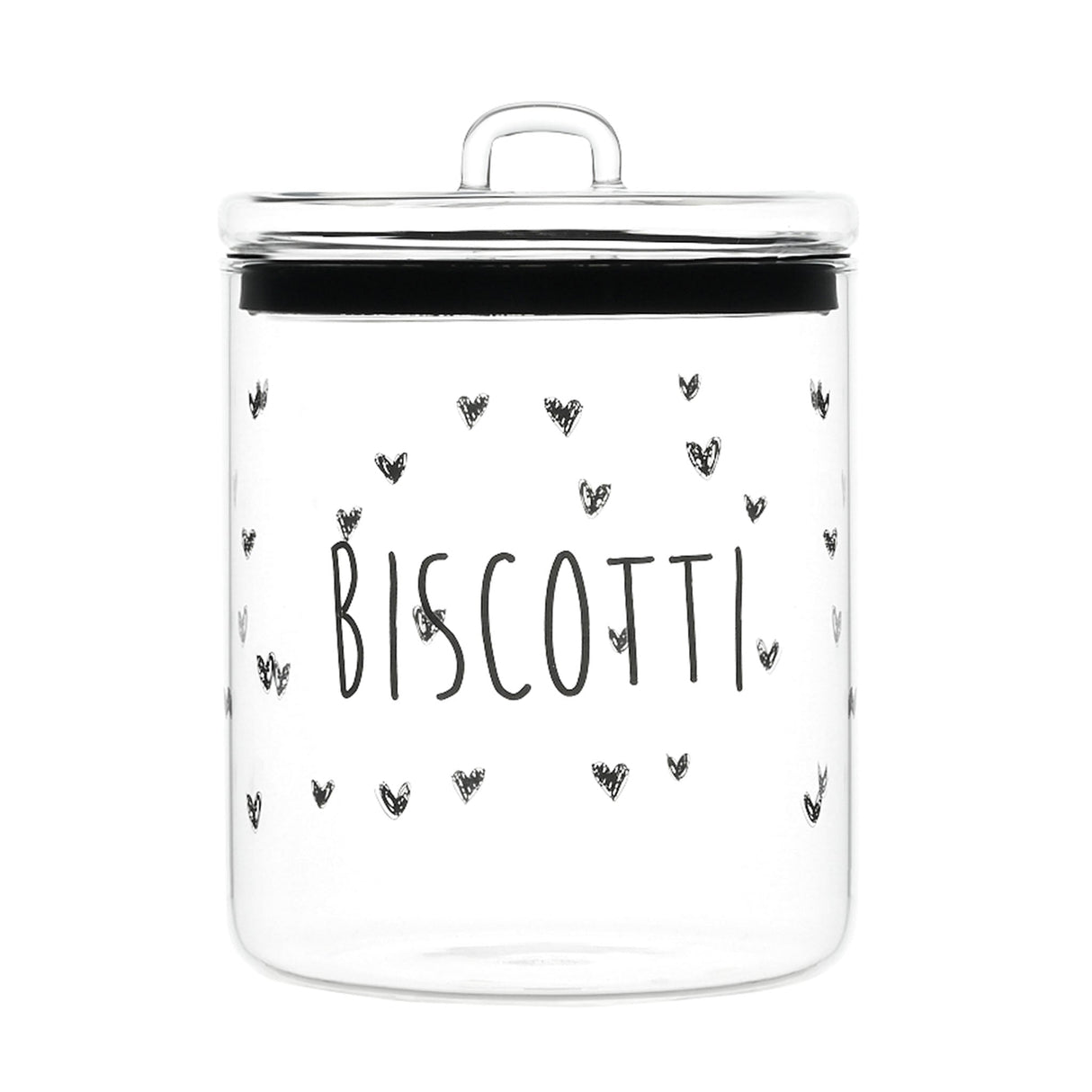 Biscottiera in Vetro Borosilicato Serigrafato - Biscotti Cuori Barattolo Simple Day Bianco