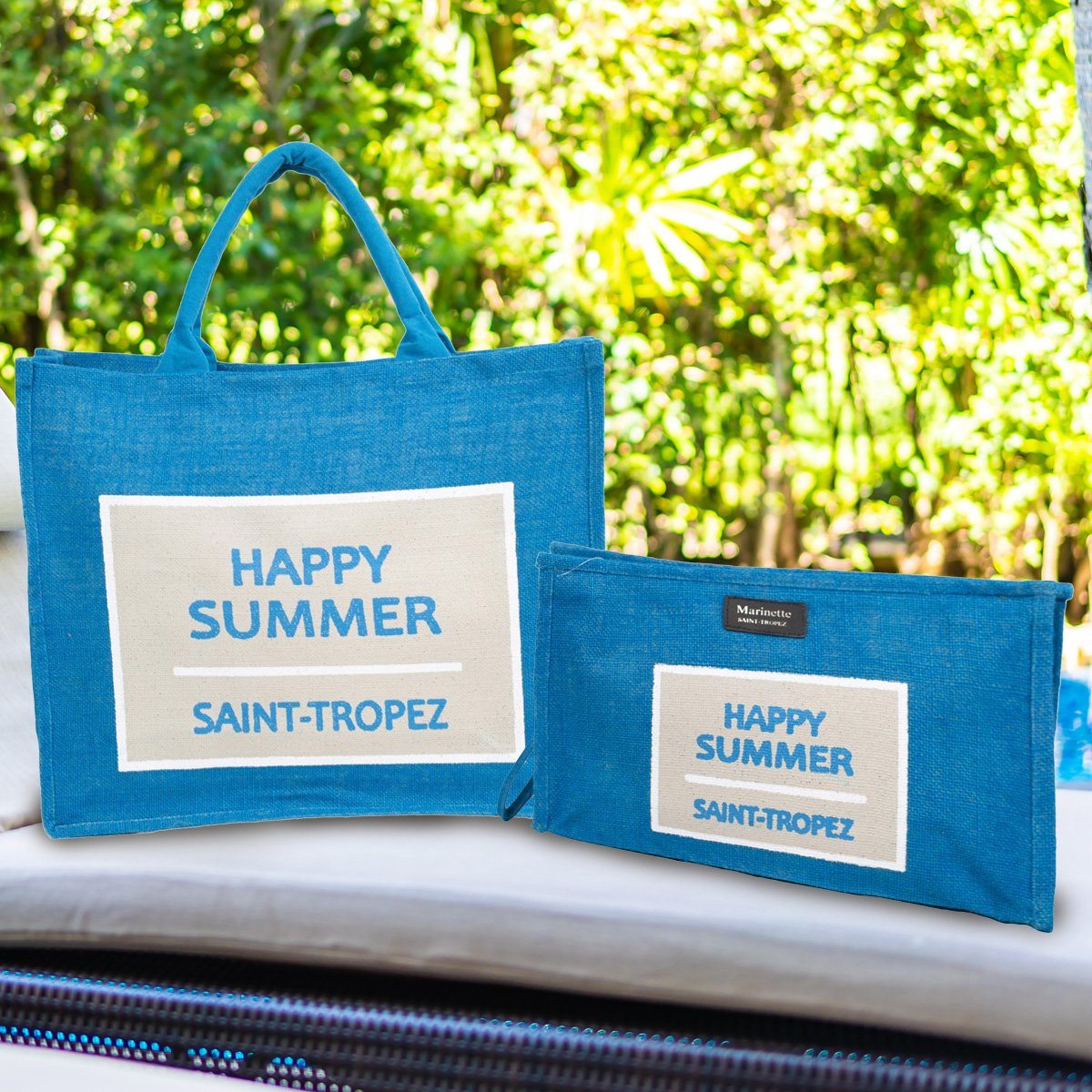 Borsa Mare e Trousse in Juta Tinta Unita - Happy Borsa Mare Marinette Saint-Tropez