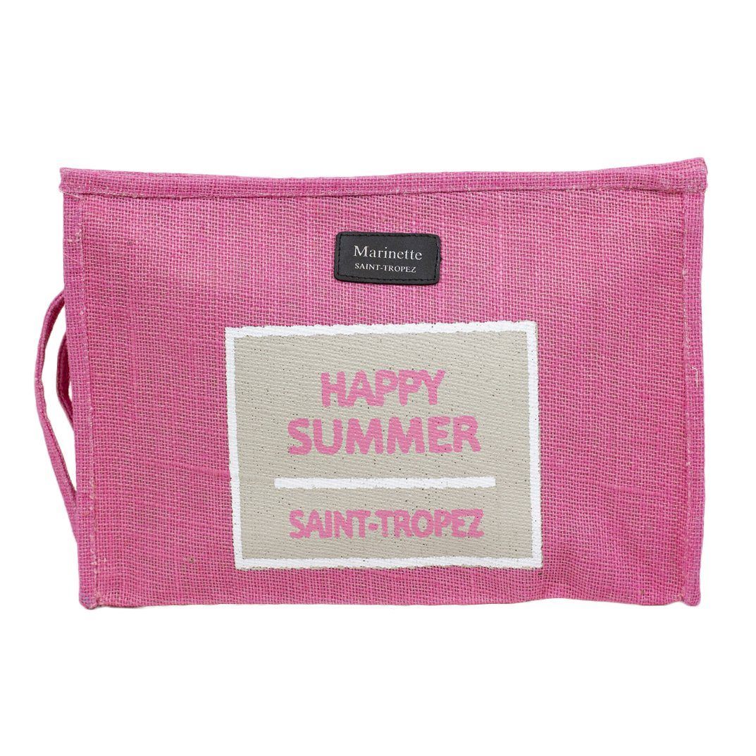 Borsa Mare e Trousse in Juta Tinta Unita - Happy Borsa Mare Marinette Saint-Tropez Trousse Rosa
