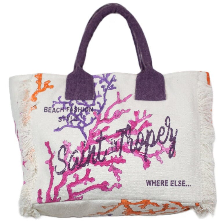 Borsa Mare o Trousse in Puro Cotone Fantasia Coralli - Canoubier Borsa Mare Marinette Saint-Tropez Borsa Mare 37x33cm Fucsia