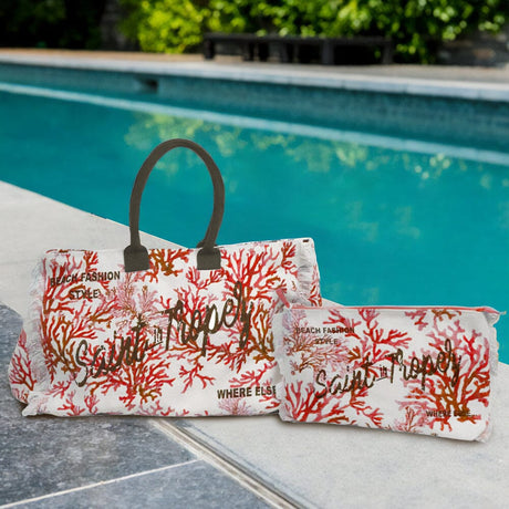 Borsa Mare o Trousse in Puro Cotone Fantasia Corallo - Phocea Borsa Mare Marinette Saint-Tropez