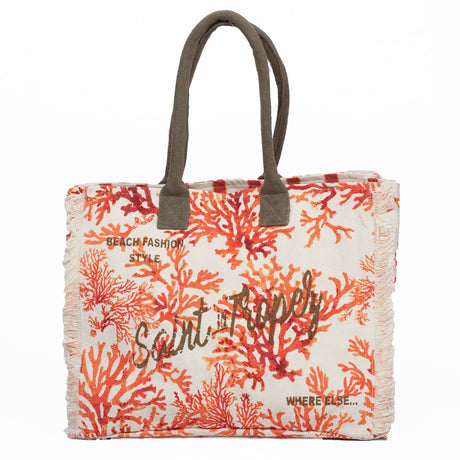 Borsa Mare o Trousse in Puro Cotone Fantasia Corallo - Phocea Borsa Mare Marinette Saint-Tropez Borsa Mare 37x33cm Corallo