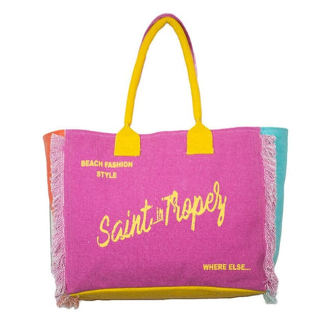 Borsa Mare o Trousse in Puro Cotone Fantasia Stampata - Icone Borsa Mare Marinette Saint-Tropez Borsa Mare Grande Giallo/Fucsia