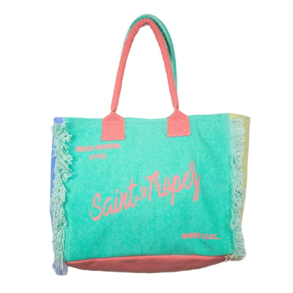 Borsa Mare o Trousse in Puro Cotone Fantasia Stampata - Icone Borsa Mare Marinette Saint-Tropez Borsa Mare Grande Pompelmo/Turchese