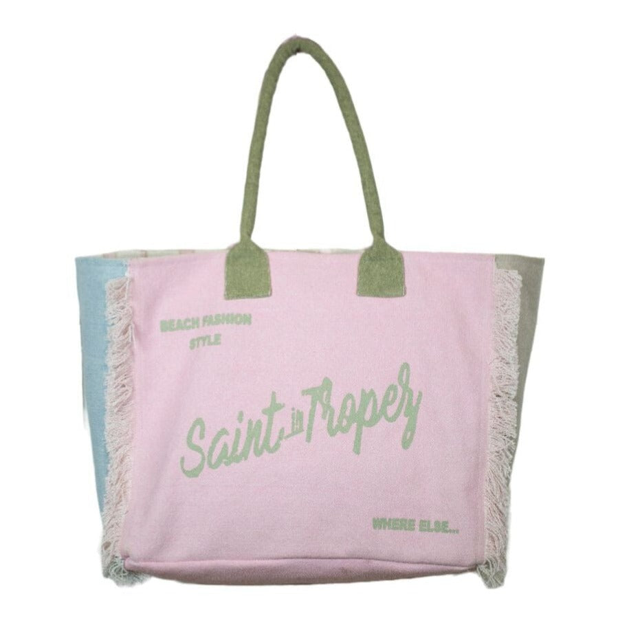 Borsa Mare o Trousse in Puro Cotone Fantasia Stampata - Icone Borsa Mare Marinette Saint-Tropez Borsa Mare Grande Verde/Rosa