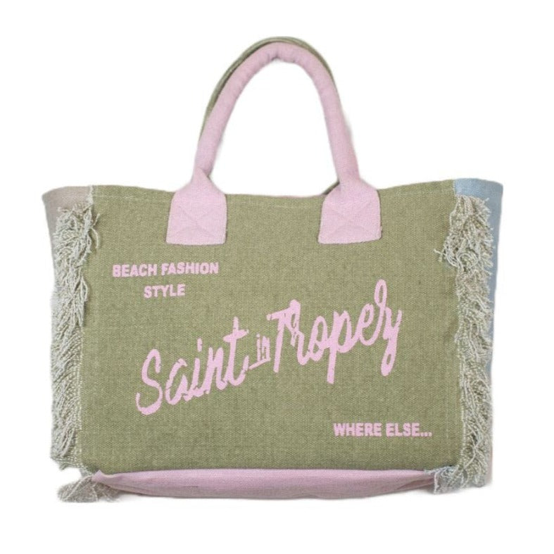 Borsa Mare o Trousse in Puro Cotone Fantasia Stampata - Icone Borsa Mare Marinette Saint-Tropez Borsa Mare Verde/Rosa