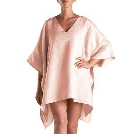 Caftano in Puro Lino in Tinta Unita - Stella Telo Mare Biancoperla Conchiglia