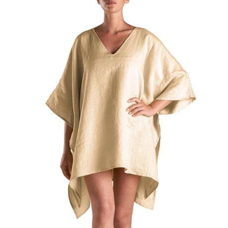 Caftano in Puro Lino in Tinta Unita - Stella Telo Mare Biancoperla Corda