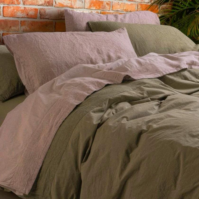 Completo Copripiumino Cotone e Lino StoneWashed No Stiro - Loira Copripiumino Lisola