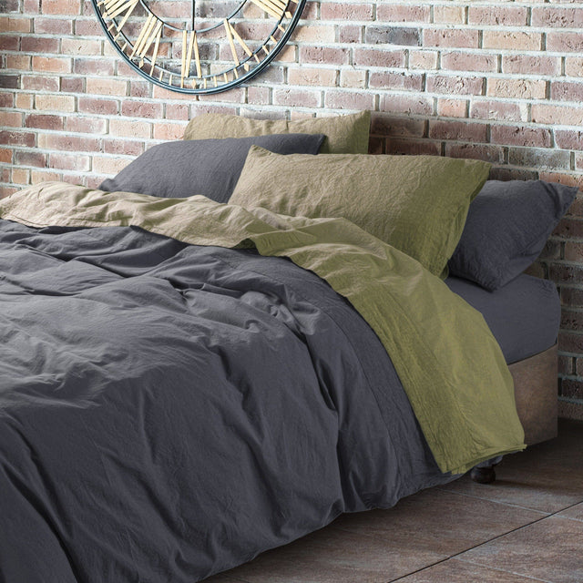 Completo Copripiumino Cotone e Lino StoneWashed No Stiro - Loira Copripiumino Lisola