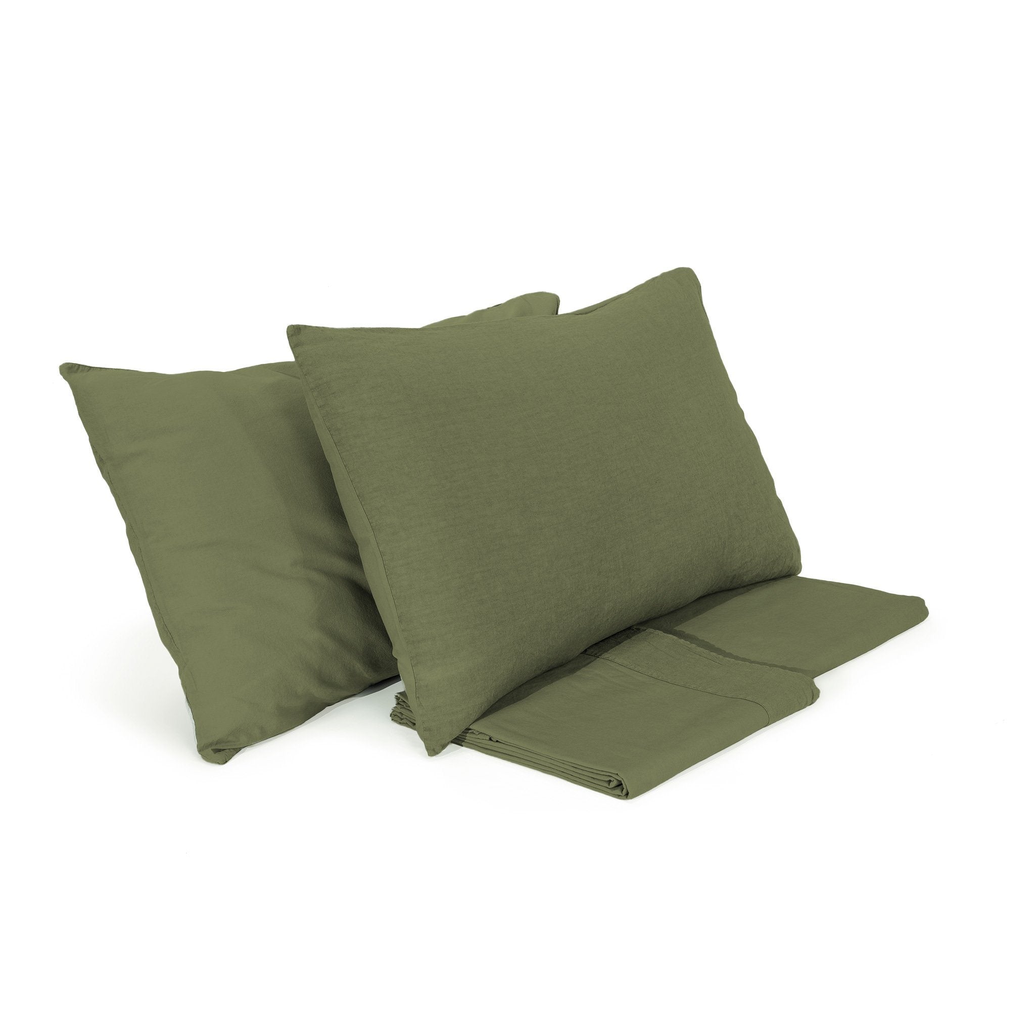 Completo Copripiumino Cotone e Lino StoneWashed No Stiro - Loira Copripiumino Lisola Singolo Verde (Bosco)