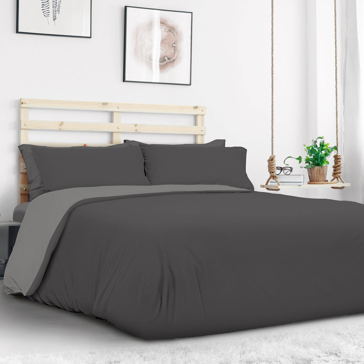 Completo Copripiumino Double face in Jersey di cotone pettinato - Bicolor Copripiumino Daunex Singolo Grigio/Antracite