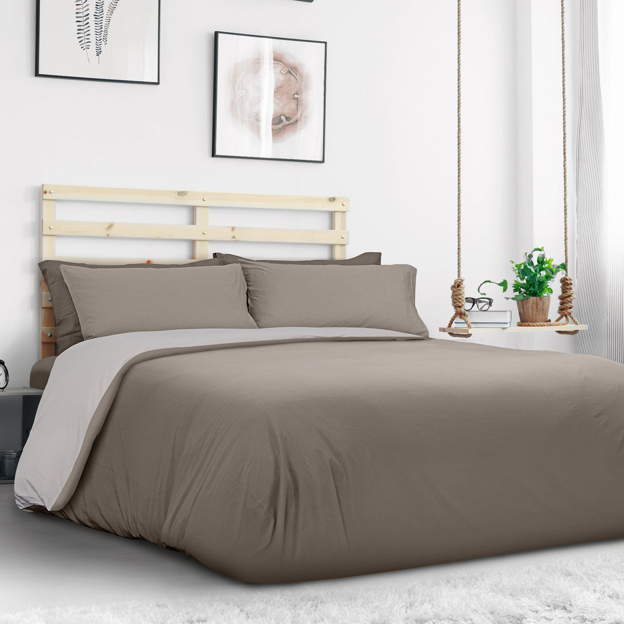 Completo Copripiumino Double face in Jersey di cotone - Bicolor Copripiumino Daunex Singola Lino/Tortora