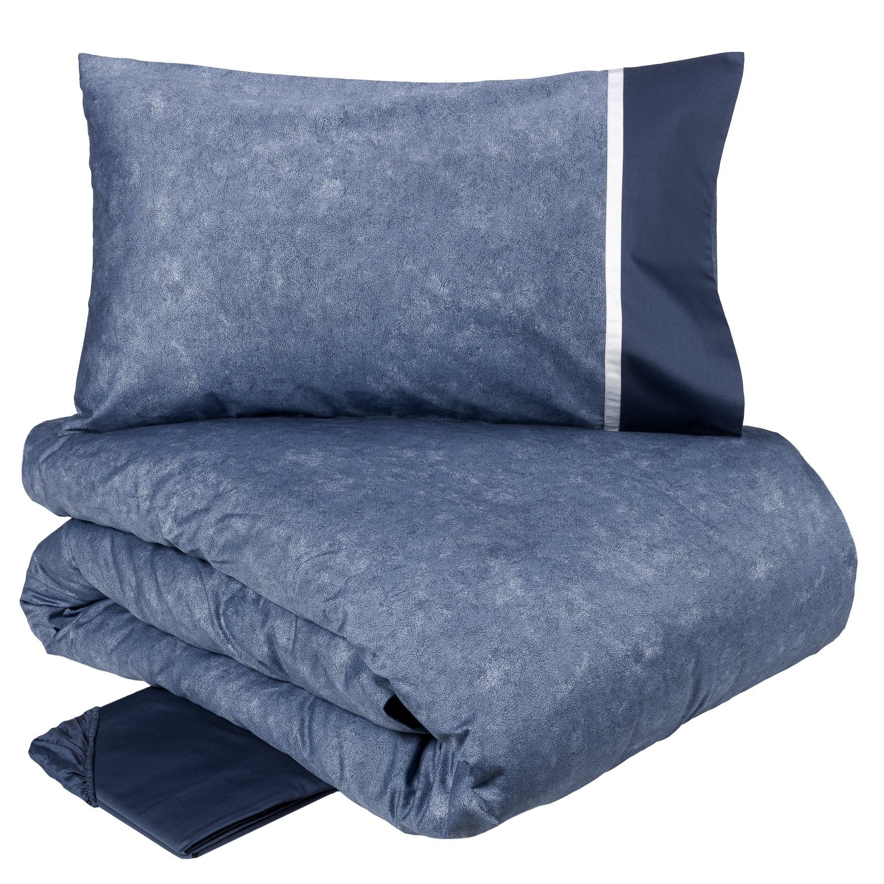 Completo Copripiumino in raso di cotone con balza - Galuchat Copripiumino Fazzini Matrimoniale Blu