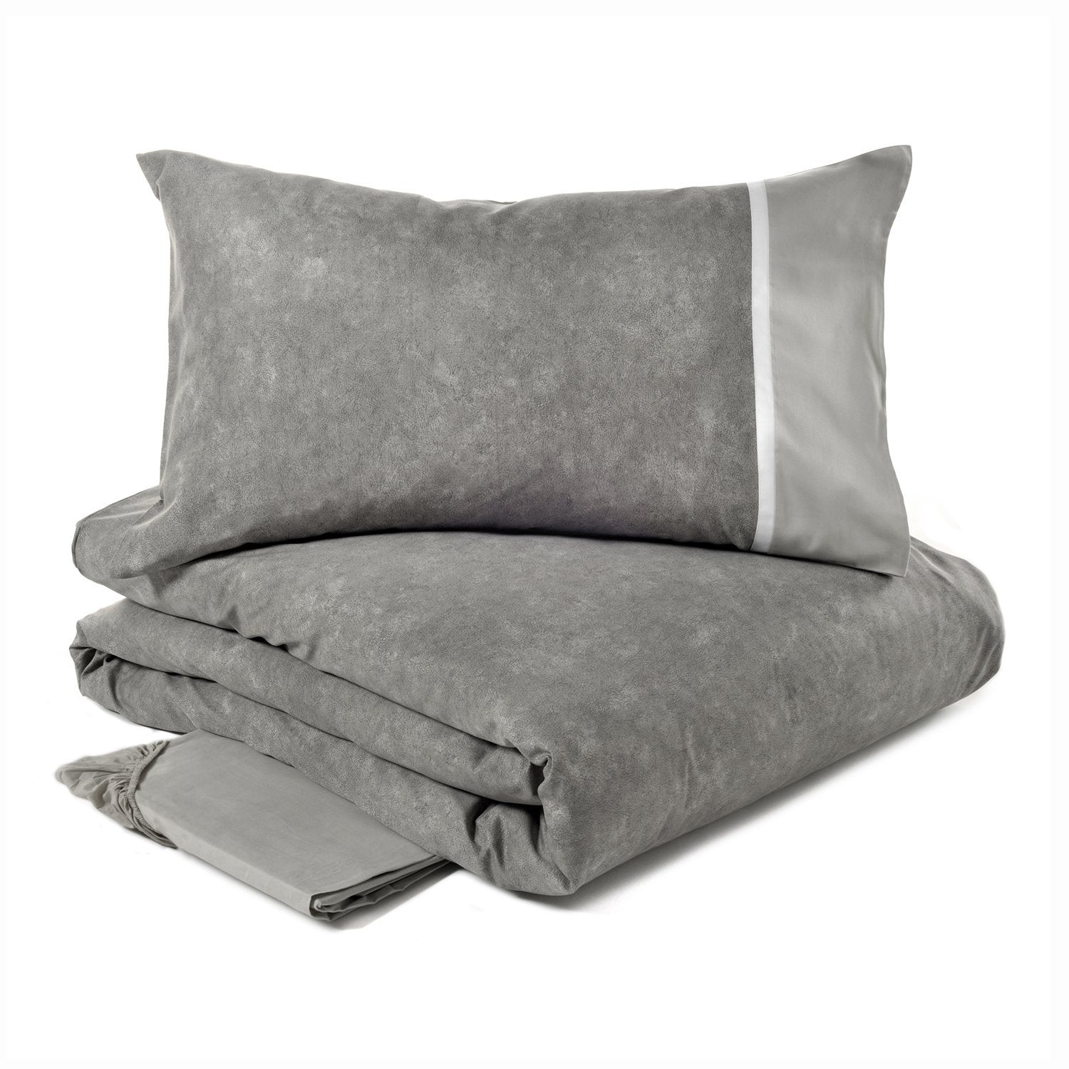 Completo Copripiumino in Percalle di cotone con balza tinta unita - Galuchat Copripiumino Fazzini Matrimoniale Grigio