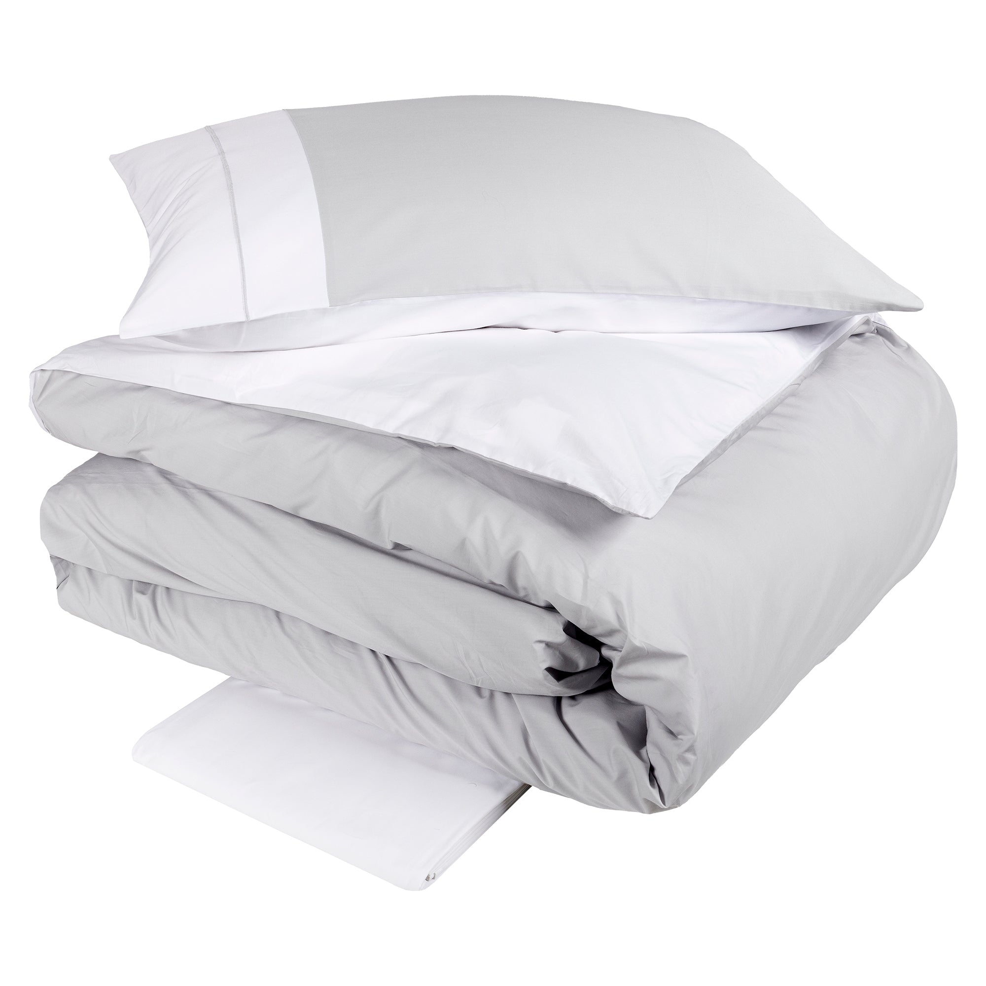 Completo Copripiumino in Percalle di Cotone Reversibile - Bicocca Copripiumino Fazzini Atelier Matrimoniale Grigio Perla