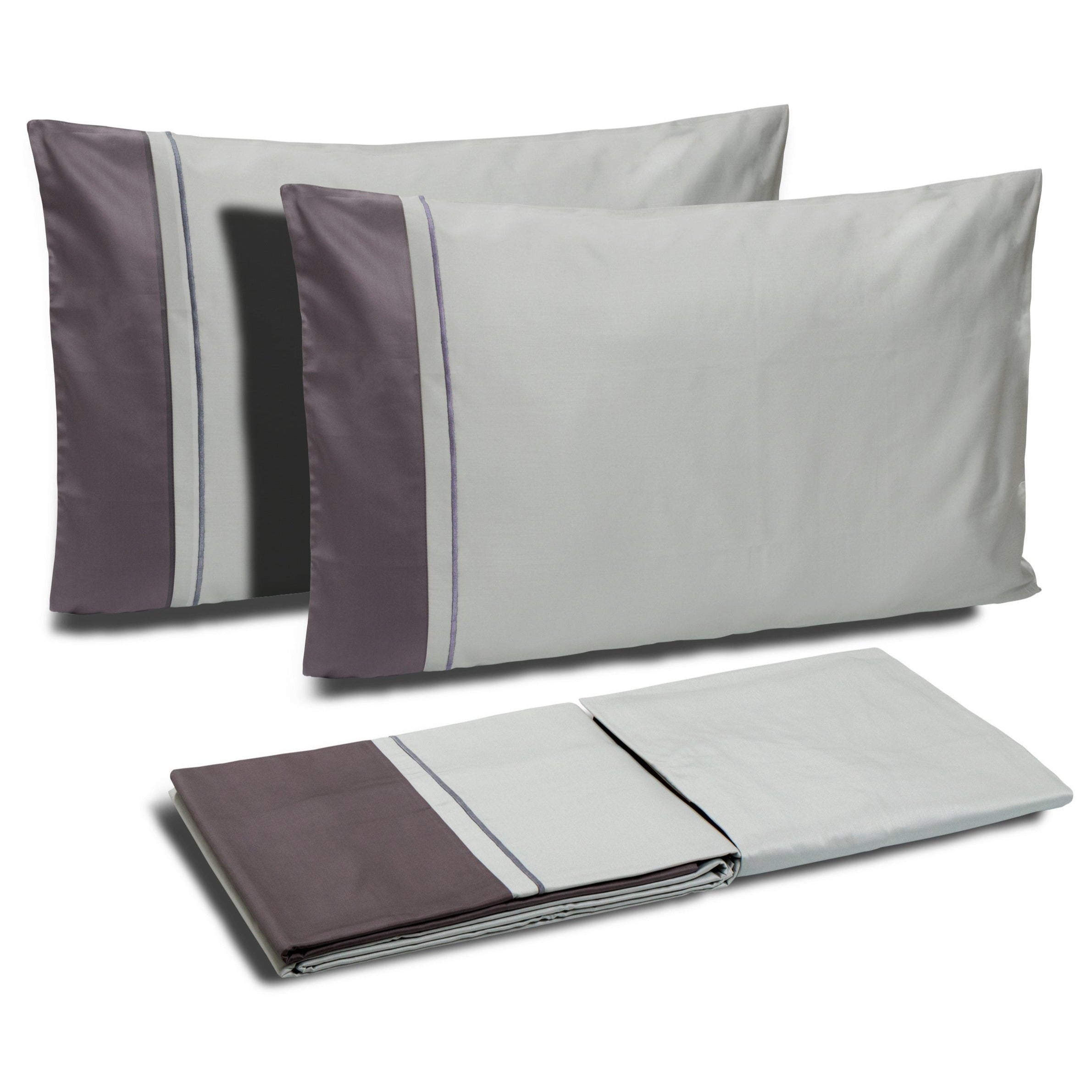 Completo Copripiumino in Raso di Cotone con Balza a Contrasto - Williamsburg Copripiumino Dea Matrimoniale Antracite